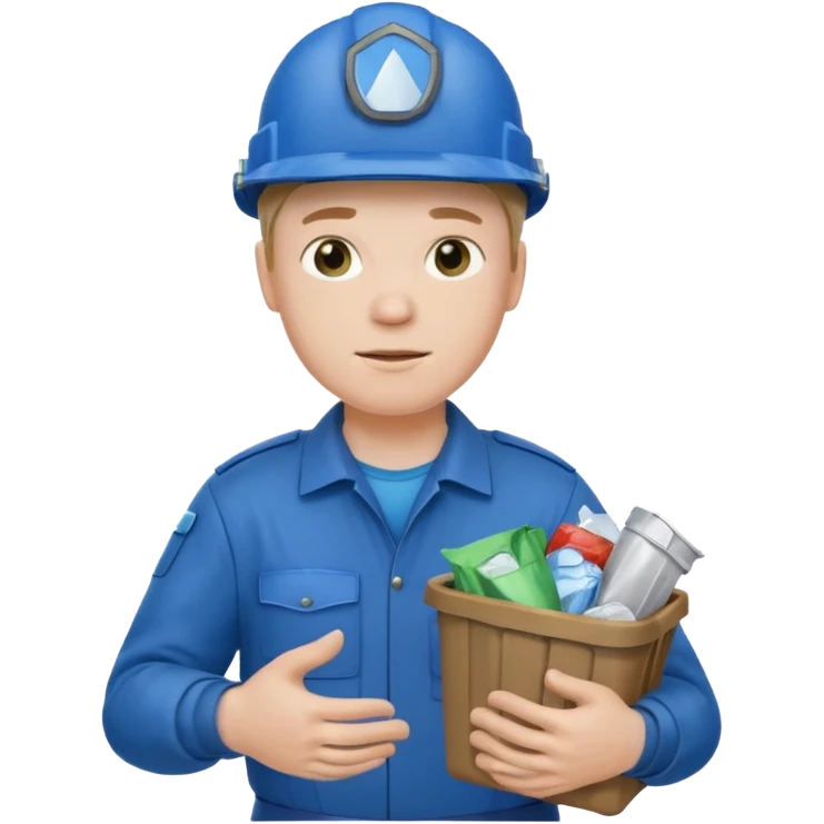 blue garbage man with blue helmet holding garbage  emoji