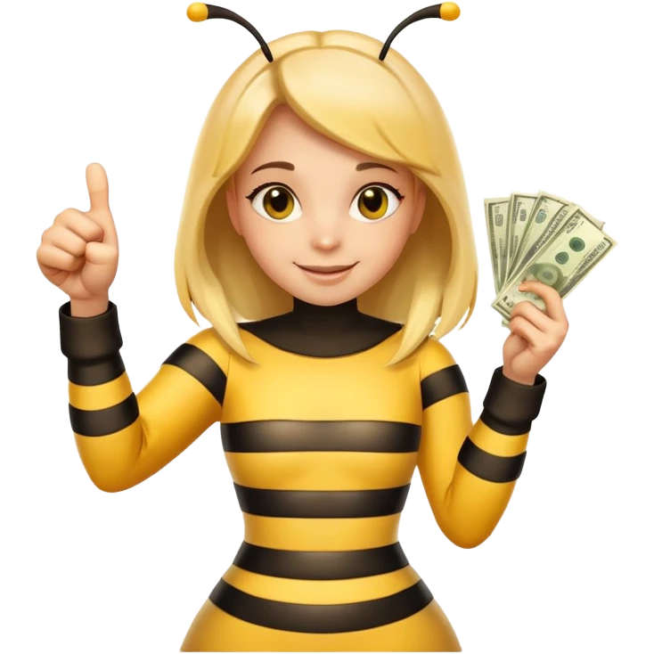 Girl ￼Bee with money shows thumbs up emoji
