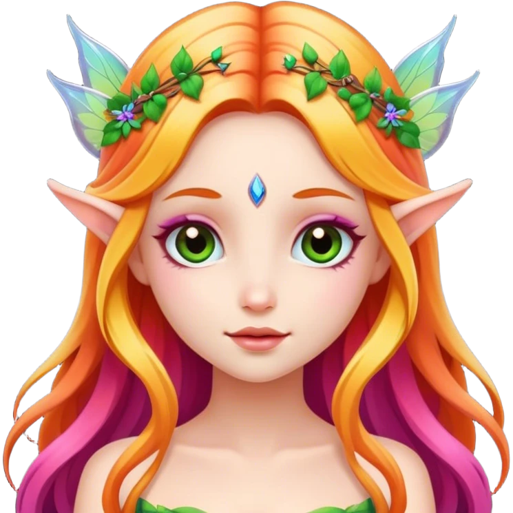 Beautiful fairy, colorful, long hair emoji