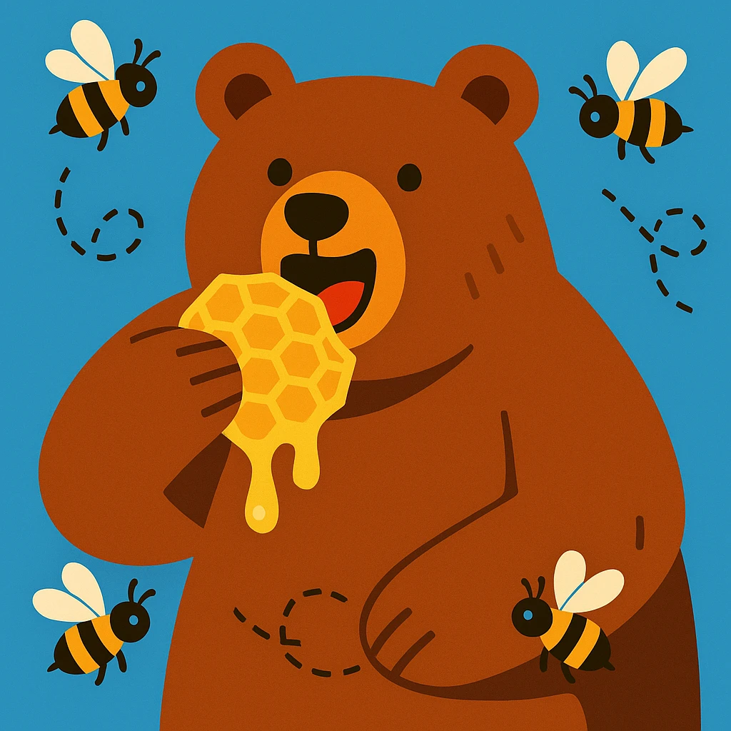bear eating honeycomb with bees flying around emoji