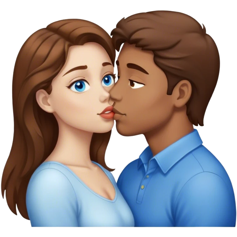 Neon cyberpunk style 
girl with brown hair and blue eyes kiss man emoji
