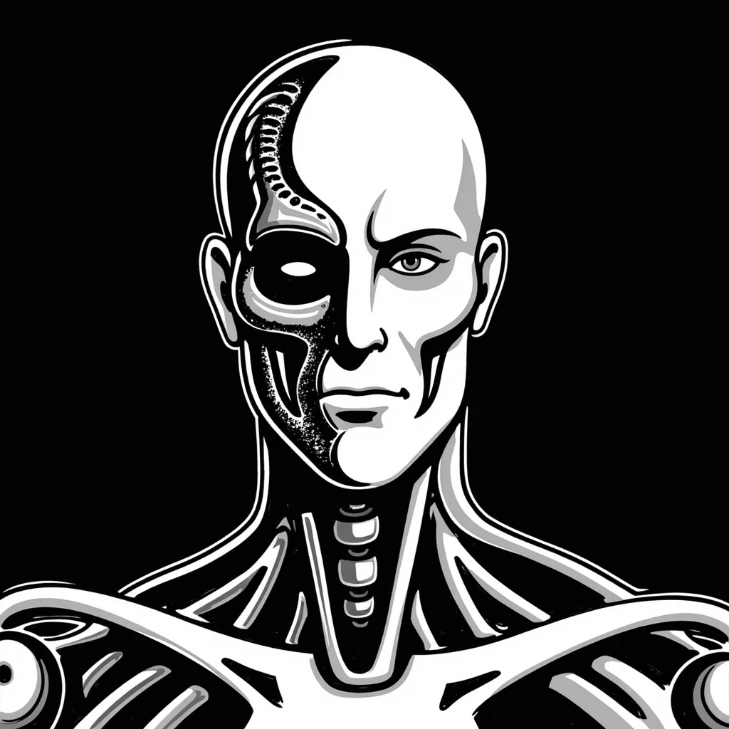 Realistic T-1000 terminator with liquid metal face transformation emoji