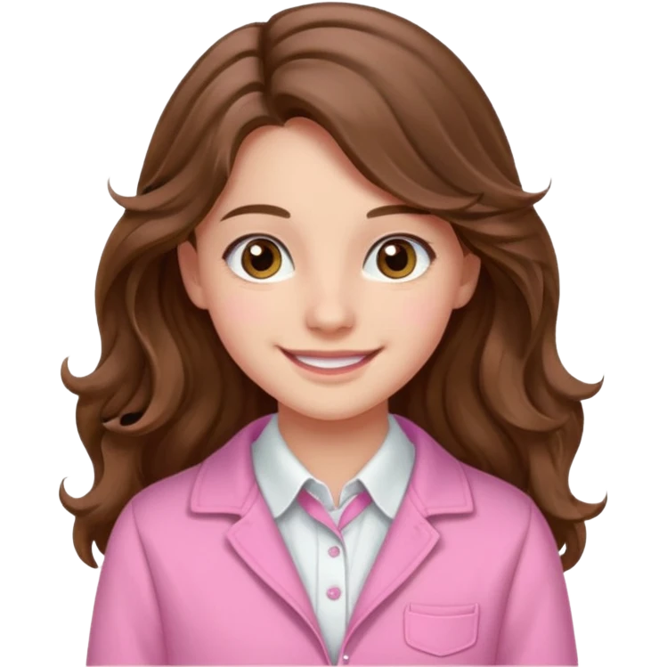 teenager, long brown hair wavy, hazel eyes, pink preppy, beautiful, stunning emoji