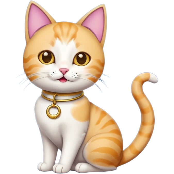Cat with crescent-shaped collar, playful pose. emoji