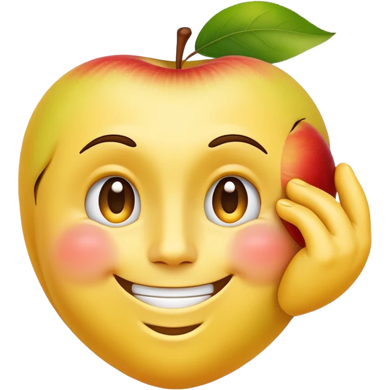 A yellow face smiling awkwardly while embarrassed, scratching its temple with one hand, and looking to the side in Apple emoji style emoji