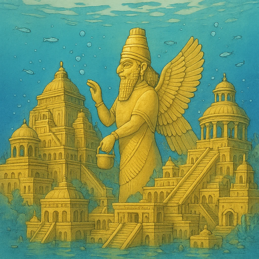 ghibli style golden Anunnaki underwater base emoji