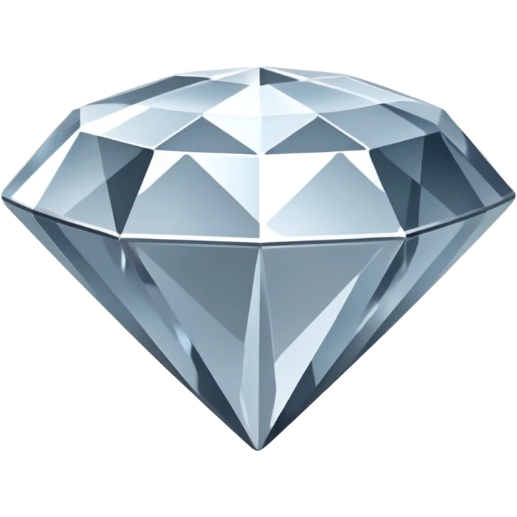 A faceted diamond emoji made of silver chrome, smooth reflective surfaces, soft metallic shine, minimalistic and clean design, iOS emoji style, centered on white background, soft studio lighting emoji