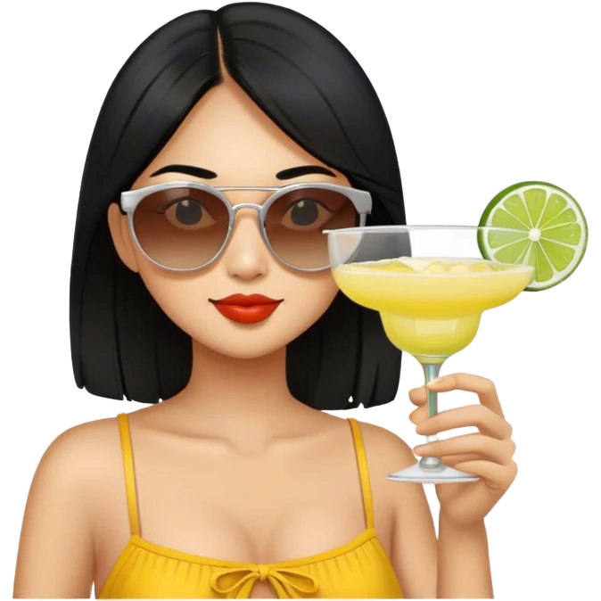 Asian girl-black hair drinking margarita wearing sunglasses emoji