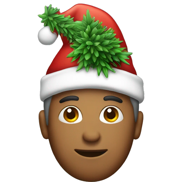 Person wearing a Santa hat holding a Christmas tree emoji