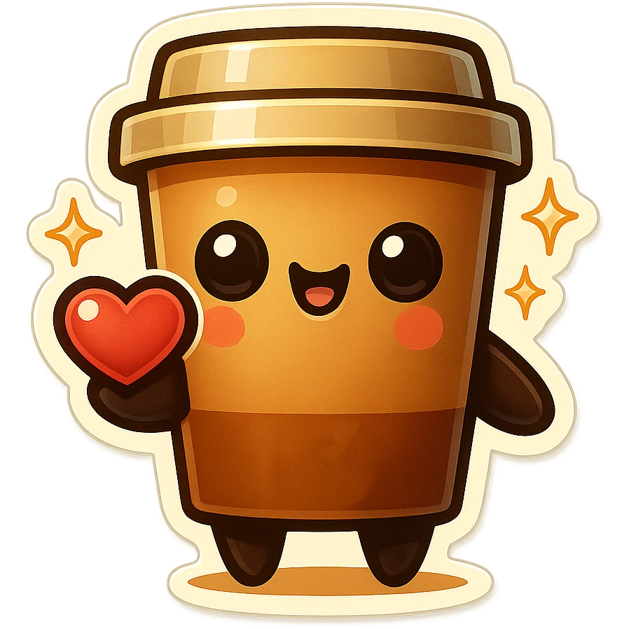Tall coffee cup, offerring heart, big eyes, star sparkles emoji