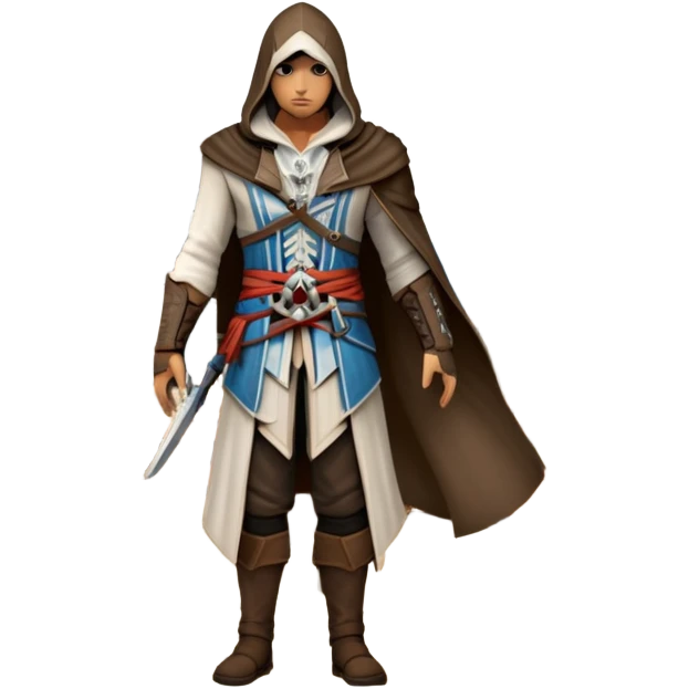 icon featuring Assasin's Creed in an iconic assassin's hood, standing tall against the backdrop of Florence. The design captures the essence of adventure, with intricate details of historical architecture and a sense of mystery. The character is poised, ready for action. transparent background. emoji