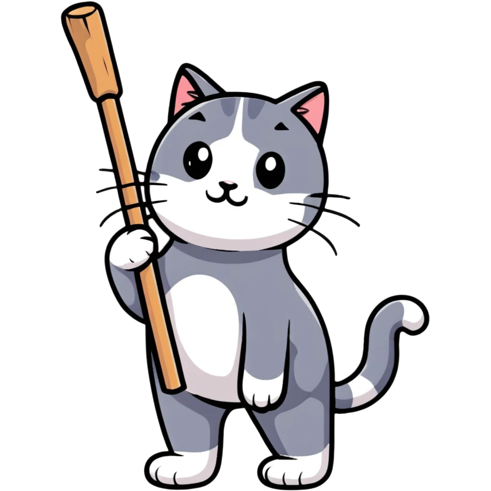 cat with a stick emoji