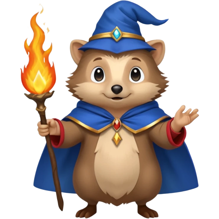 wizard hedgehog summons fire in one hand blue cape emoji