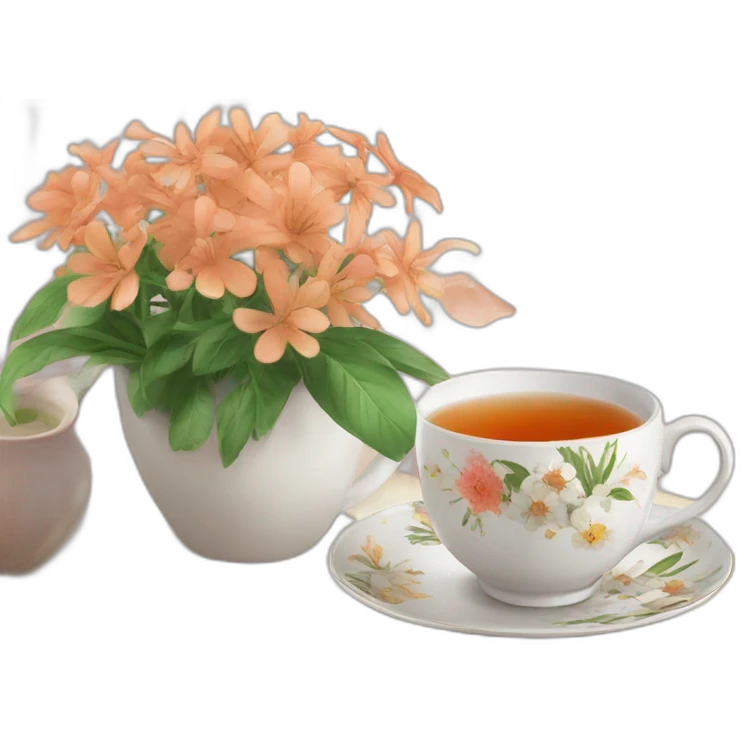 Tea, book and home flowers emoji