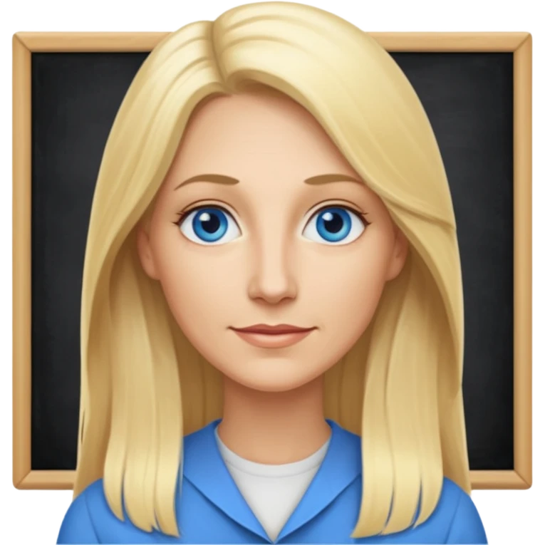 a 40 year old teacher with long blonde hair and blue eyes long face emoji