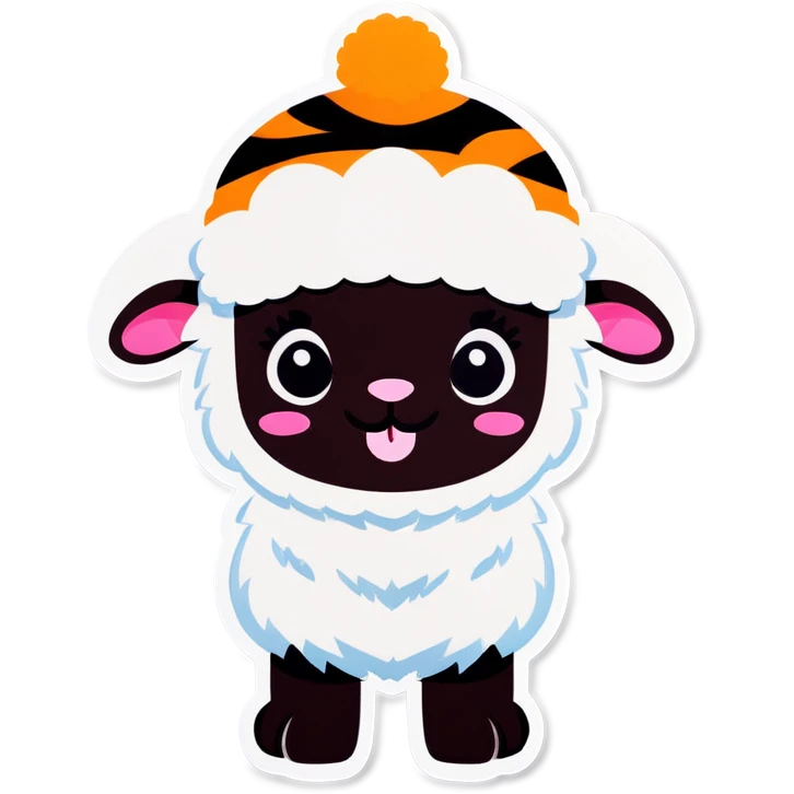 A lamb pretending with a tiger cap emoji