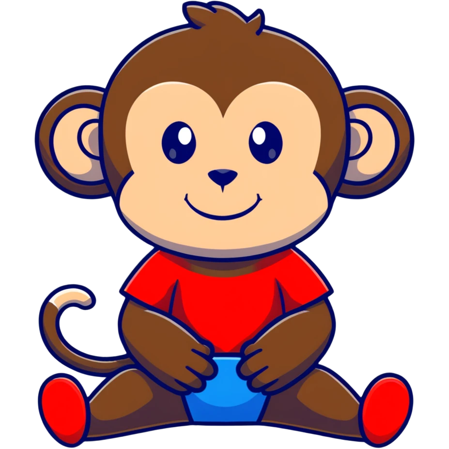 monkey with a red shirt and blue shoes sitting down emoji