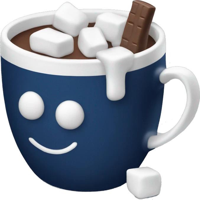 Navy blue mug of hot chocolate with marshmallows  emoji