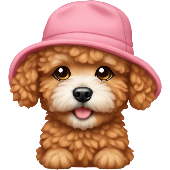 Ginger maltipoo puppy wearing a bear hat emoji