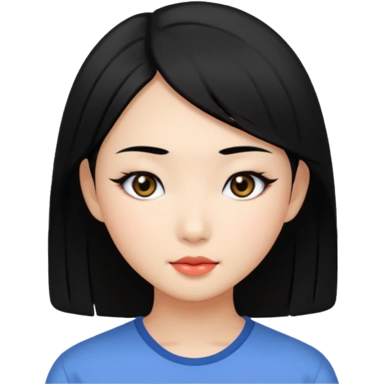 Asian pretty girl with black hair color and black eyes emoji