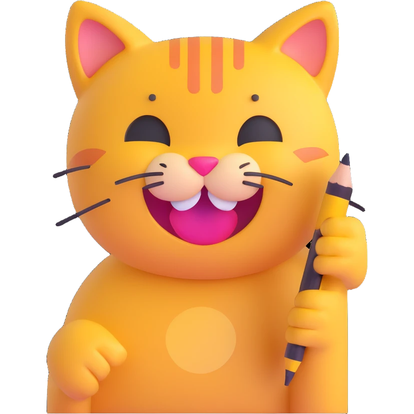 cat holding a pencil and drawing smiley faces emoji