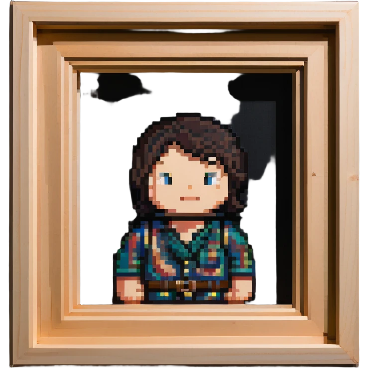 A pixelated portrait of a man in a wooden picture frame emoji