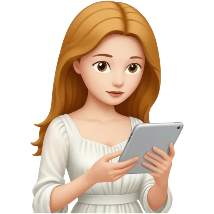 woman in dress reading a tablet emoji