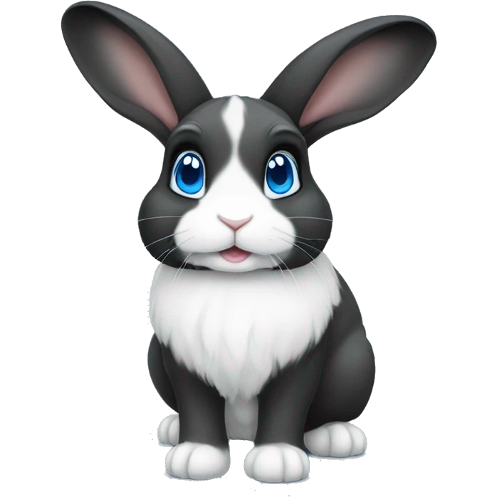 Black and white lop ear rabbit with blue eyes emoji