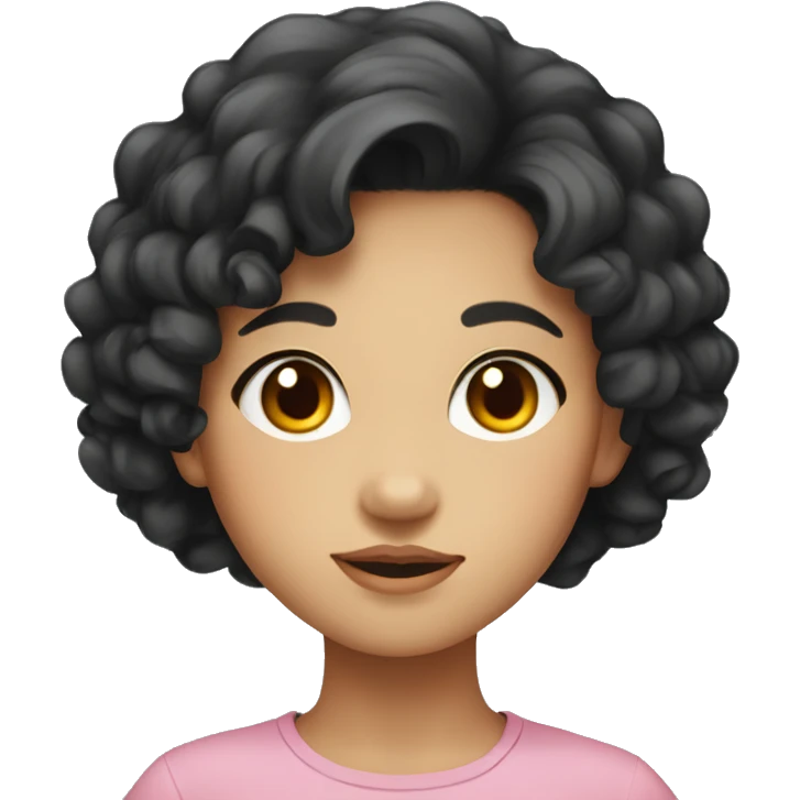 Southeast Asian, round face, young girl, black curly hair, short hair emoji
