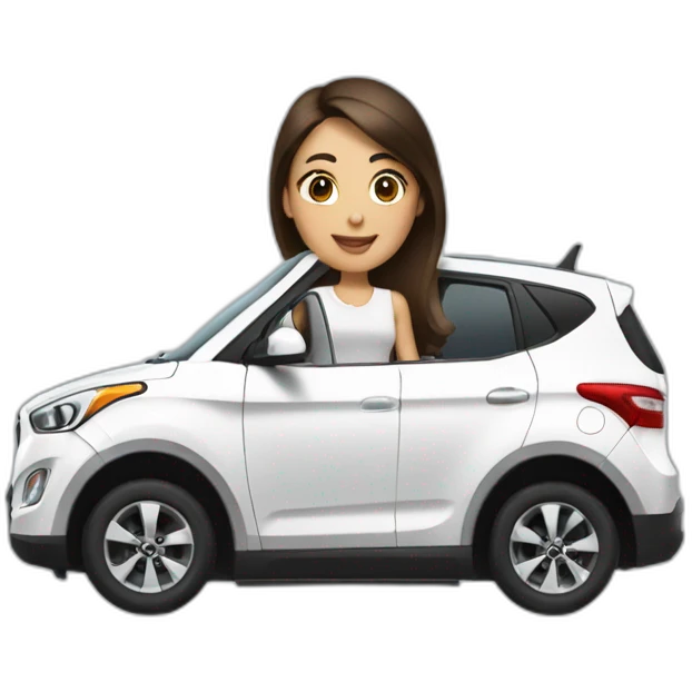 Brunette mail driving a Hyundai white car  emoji