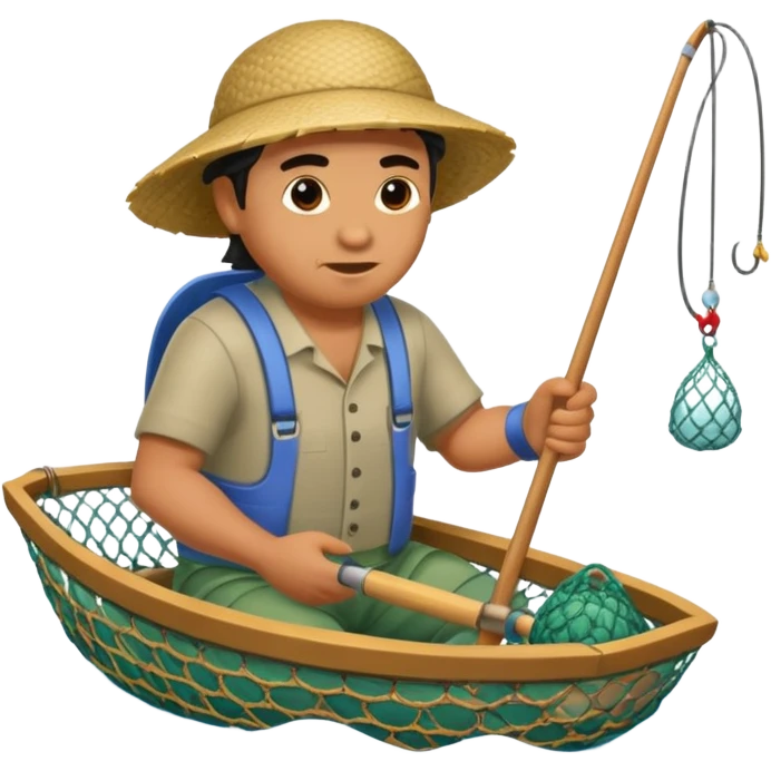 A Polynesian fisherman in the water fishing with a net. emoji