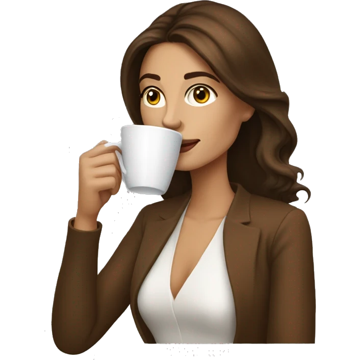 Side view realistic posh brown haired woman drinks coffee emoji