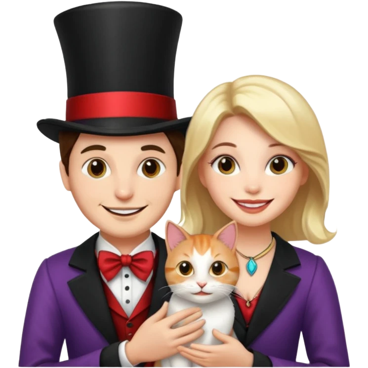 magician couple and their pet cat emoji