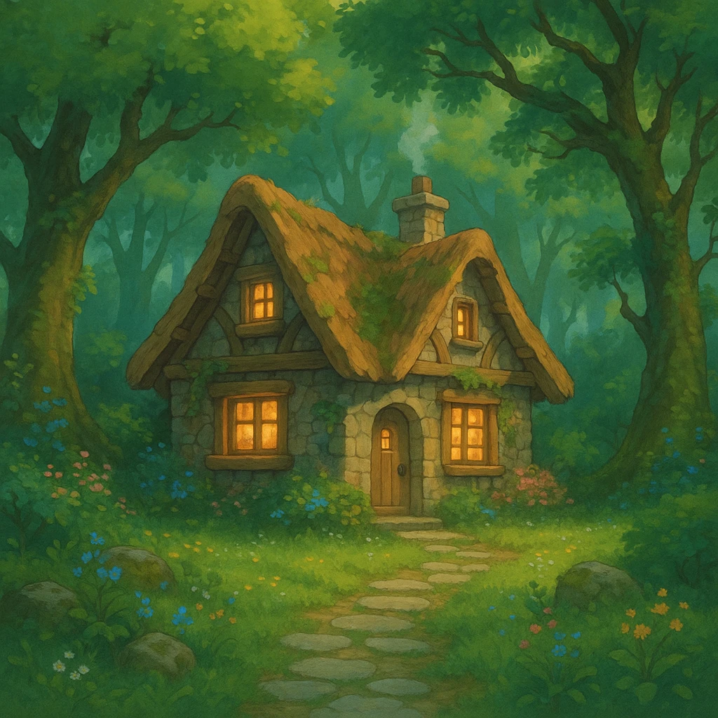 cozy cottage in a magical forest emoji