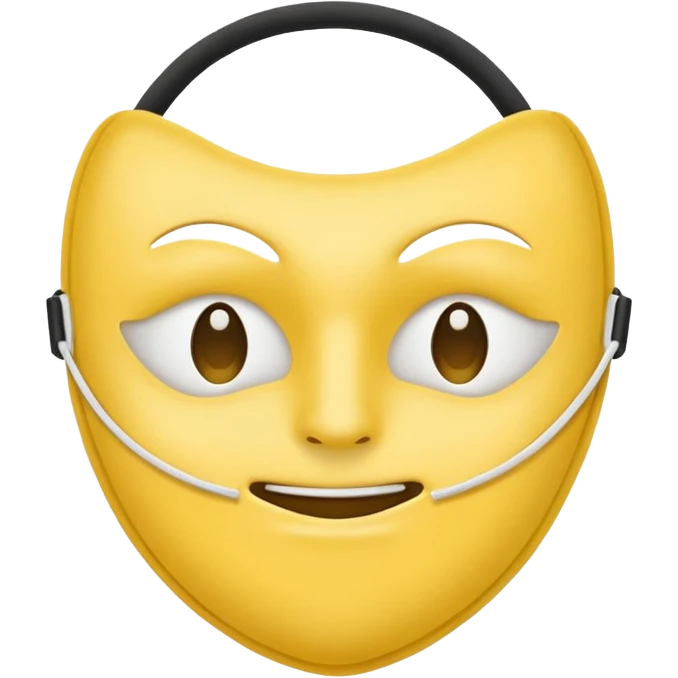 A sad face emoji holding a happy face mask emoji