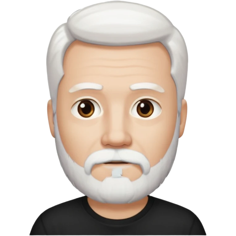 White haired muscled and attractive adult man with a black t-shirt. He has white beard and a long goatee. Dark brown eyes. emoji