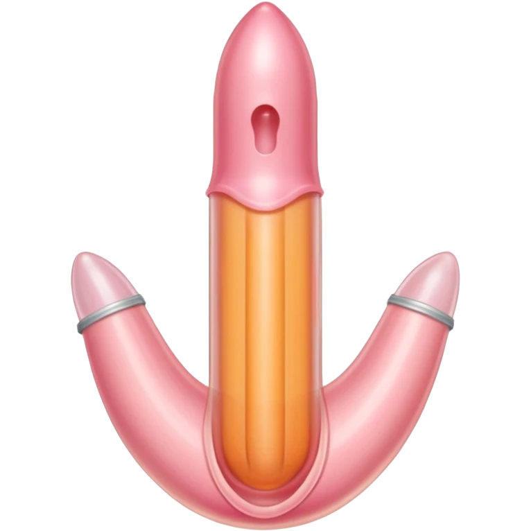 transparent condom fully covering cylindrical beige-pink penis shaft, no face. at top of penis, add glans tip that is covering approximately 1/5th length of the penis, peach shaped tip and corona line. at the bottom end/base of penis make it flat. add reservoir tip to top of condom emoji