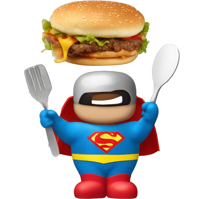 Superman sign like Souperman. With  hamburger and spatula. emoji