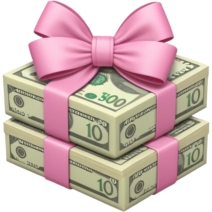 Australian $100 notes stacked together and wrapped in a girly pink bow emoji