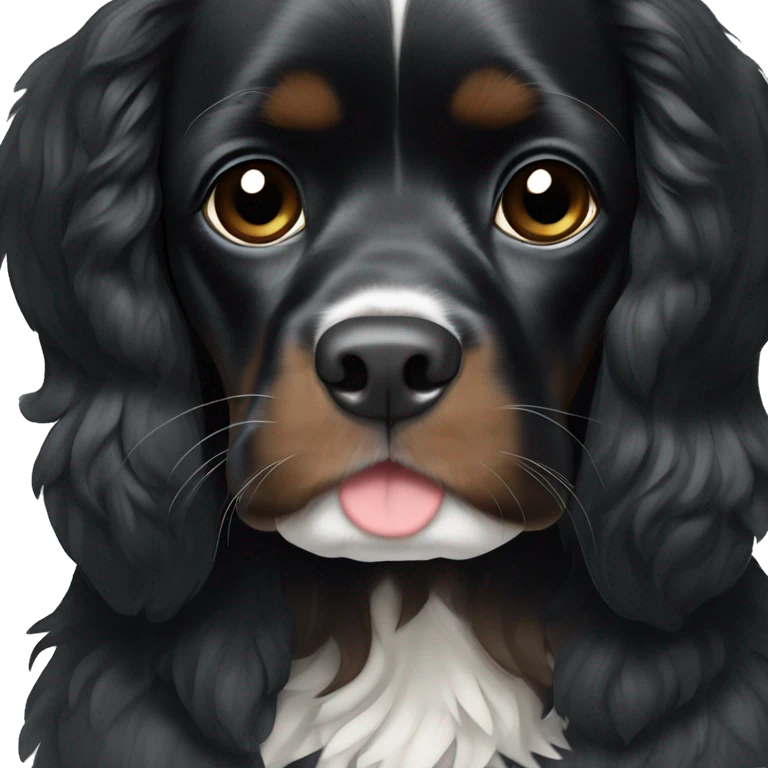 Small completely black king spaniel with black fur on face and white stripe on chest emoji