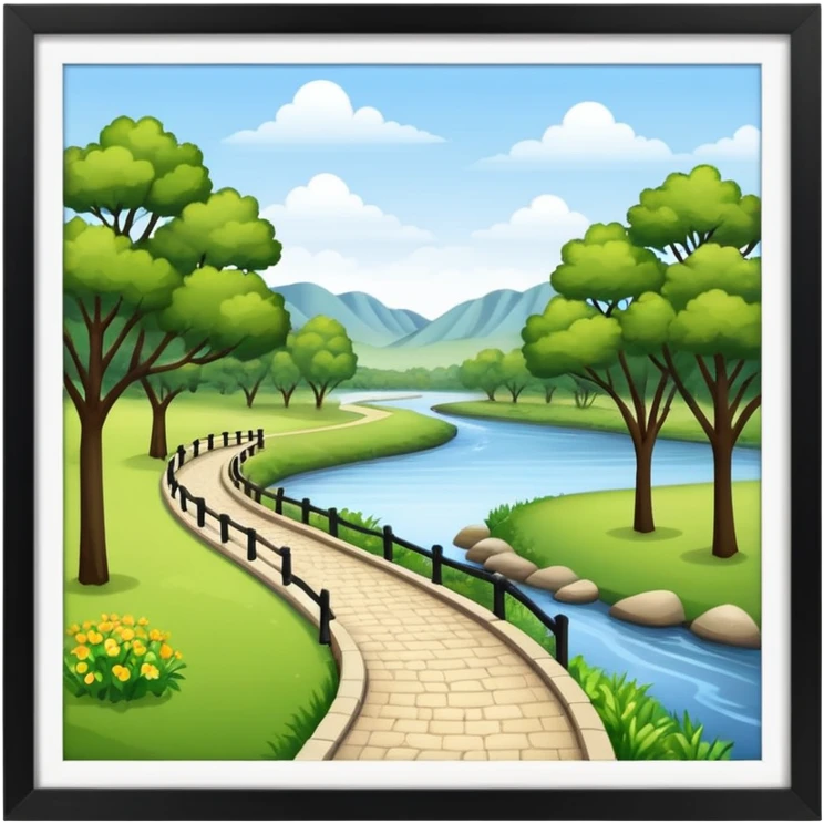 a park with a walking path along a river emoji