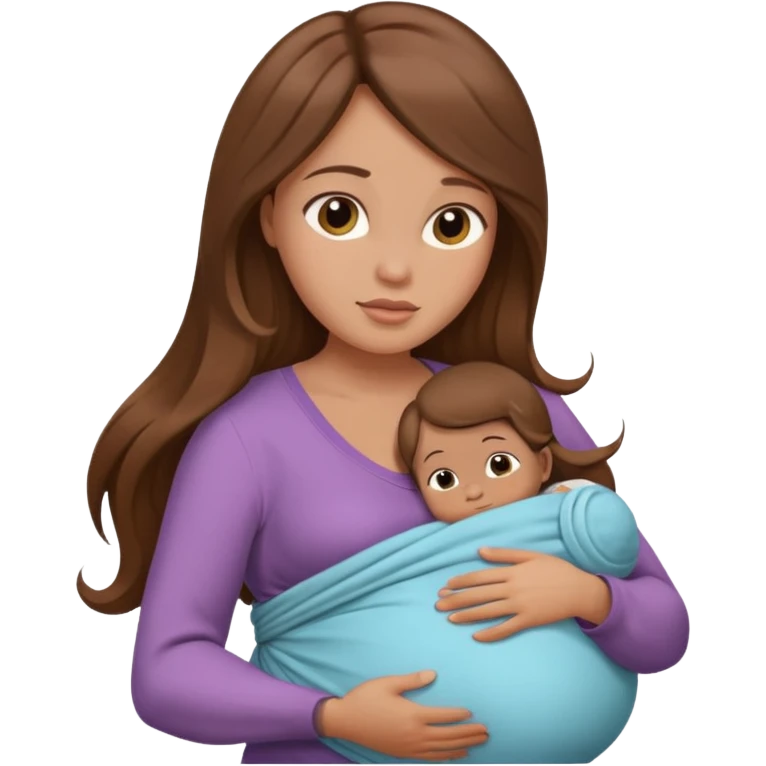 Pregnancy babywearing mom with long brown hair and with a baby and wrap  emoji