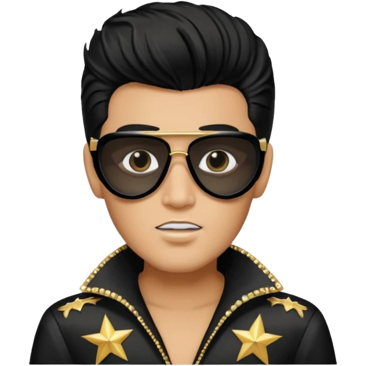 A boy with an Elvis Presley mask with sunglasses (with total black lenses)dressed as Elvis Presley emoji