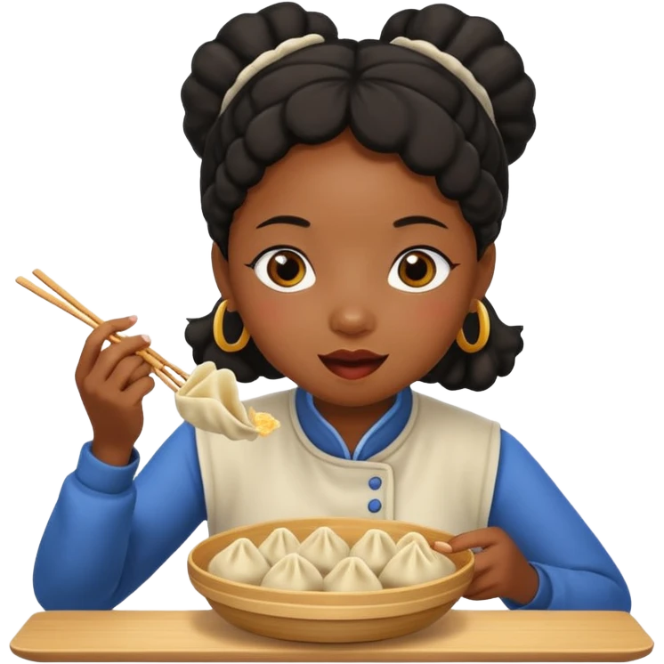 Black girl eating dumplings emoji