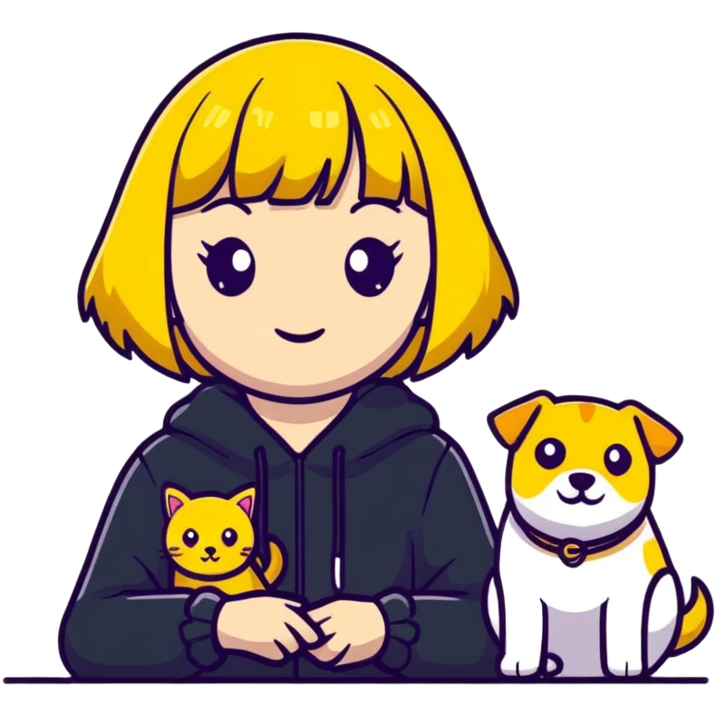 Girl with yellow bangs with pets emoji