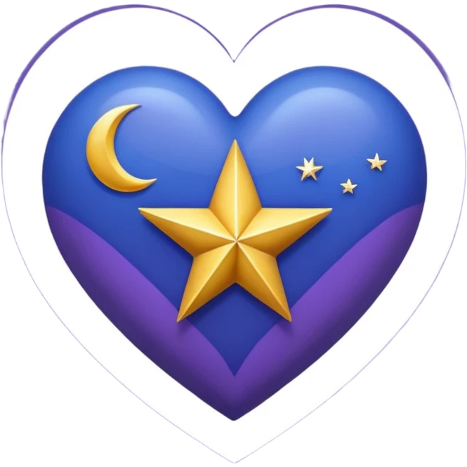 Créame un corazón con color azul y morado y dentro una estrella y una luna emoji