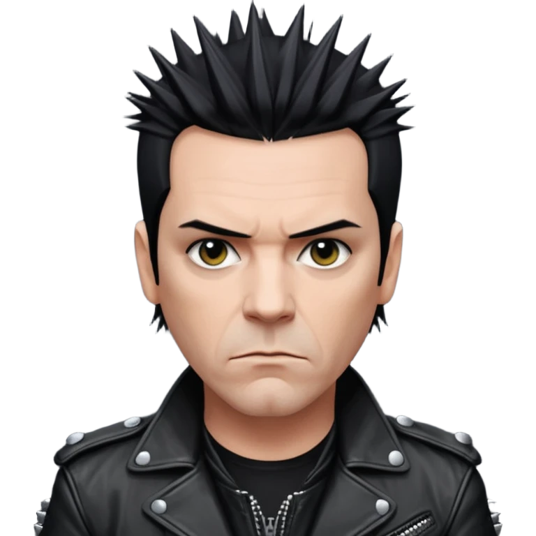 Richard Kruspe, guitarist of Rammstein, signature spiky dark hair, intense gaze, black leather jacket emoji