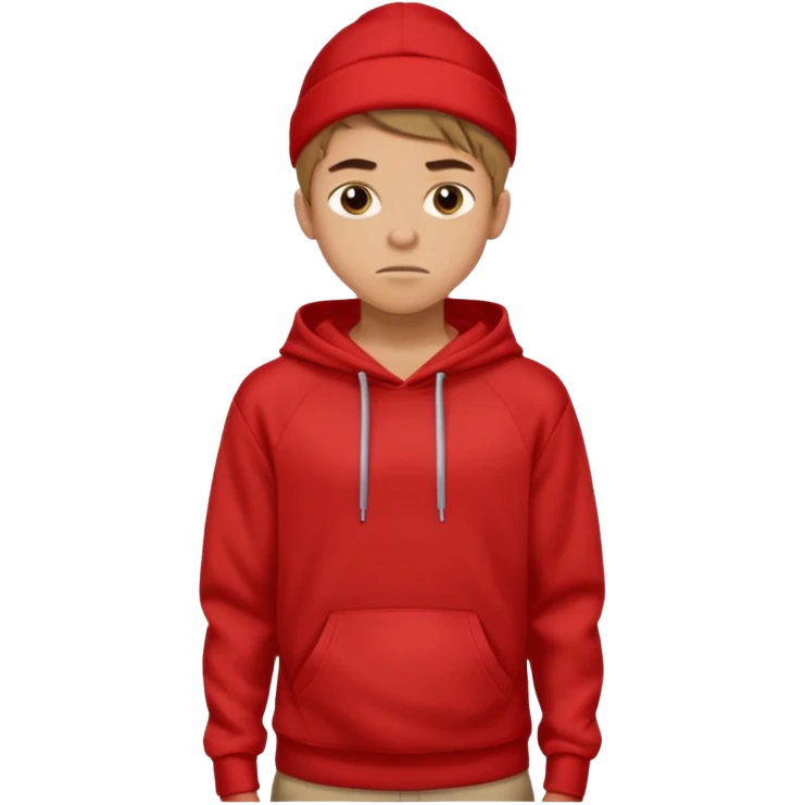 make me an emoji of an americain 19 yearold boy in a red hoodie that says "south" on it and give him with tan skin with his hands in his hands in his pocket not grining flexing his muscles emoji