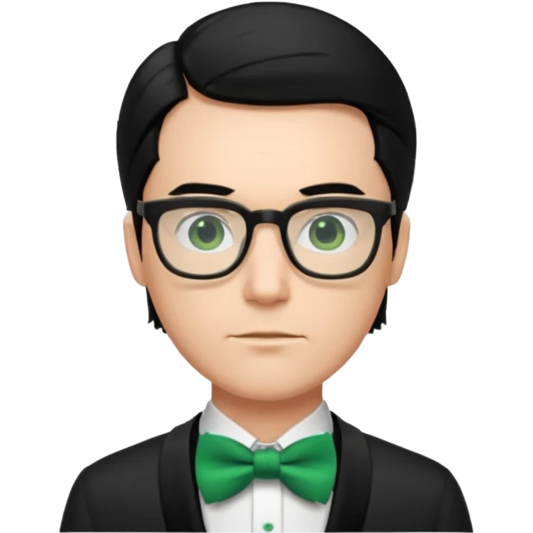 A male nerd with glasses and shoulder length black hair slicked back and wear Green Bow Tie emoji