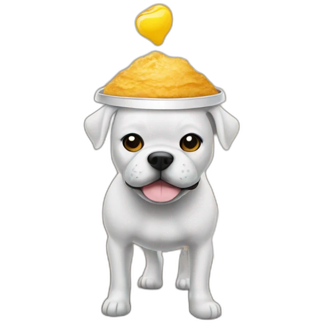 A cup on the head of a dog who walk on road emoji